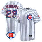 Chicago Cubs #23 Ryne Sandberg Player White AmberGomez 150th Anniversary Home Game Stitched Jerseys