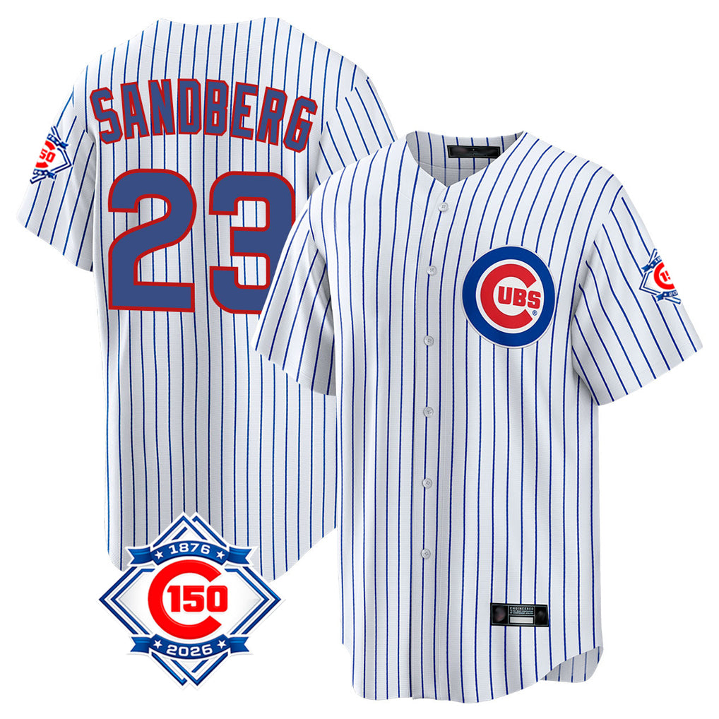 Chicago Cubs #23 Ryne Sandberg Player White AmberGomez 150th Anniversary Home Game Stitched Jerseys