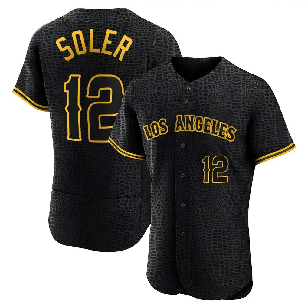 Los Angeles Angels #12 Jorge Soler Player Black AmberGomez Snake Skin City Limited Elite Home Stitched Jerseys