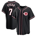 Cincinnati Reds #7 Spencer Steer Player Black AmberGomez Fashion Out Home Game Stitched Jerseys