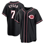 Cincinnati Reds #7 Spencer Steer Player Black AmberGomez Fashion Out Home Game Stitched Jerseys