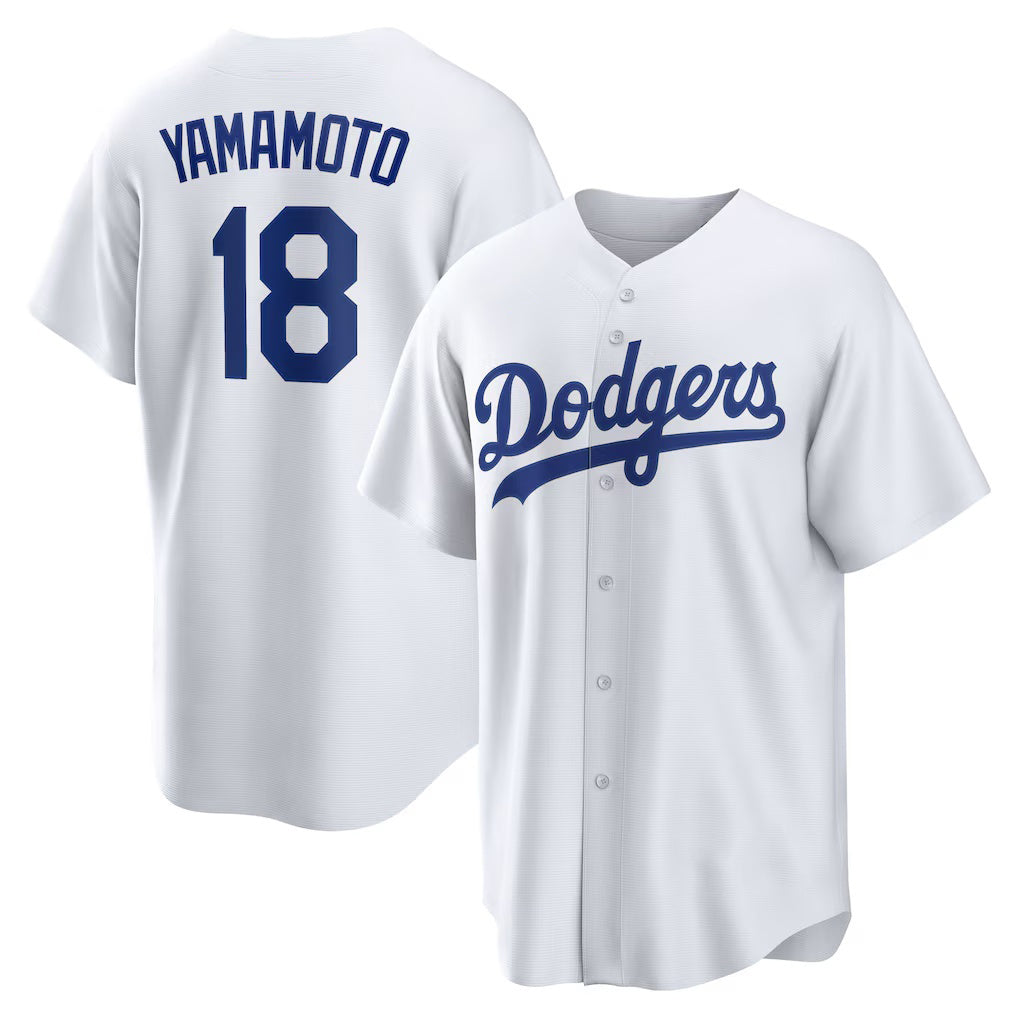 Los Angeles Dodgers #18 Yoshinobu Yamamoto White AmberGomez Home Replica Player Jersey