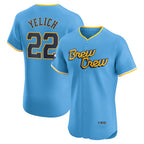 Milwaukee Brewers #22 Christian Yelich Powder Blue AmberGomez City Connect Elite Player Jersey