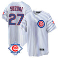 Chicago Cubs #27 Seiya Suzuki Player White AmberGomez 150th Anniversary Home Game Stitched Jerseys