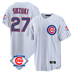 Chicago Cubs #27 Seiya Suzuki Player White AmberGomez 150th Anniversary Home Game Stitched Jerseys