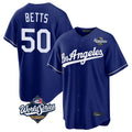 Los Angeles Dodgers #50 Mookie Betts Player Royal AmberGomez World Series Game Stitched Jerseys