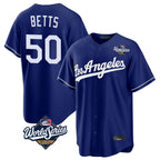 Los Angeles Dodgers #50 Mookie Betts Player Royal AmberGomez World Series Game Stitched Jerseys
