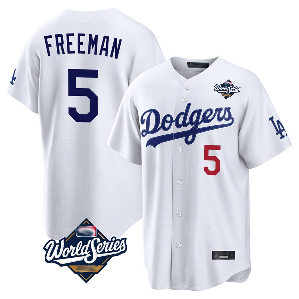 Los Angeles Dodgers #5 Freddie Freeman Player White AmberGomez World Series Home Game Stitched Jerseys