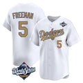 Los Angeles Dodgers #5 Freddie Freeman Player White Gold AmberGomez World Series Collection Limited Home Stitched Jerseys