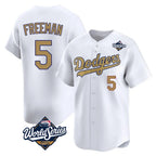 Los Angeles Dodgers #5 Freddie Freeman Player White Gold AmberGomez World Series Collection Limited Home Stitched Jerseys