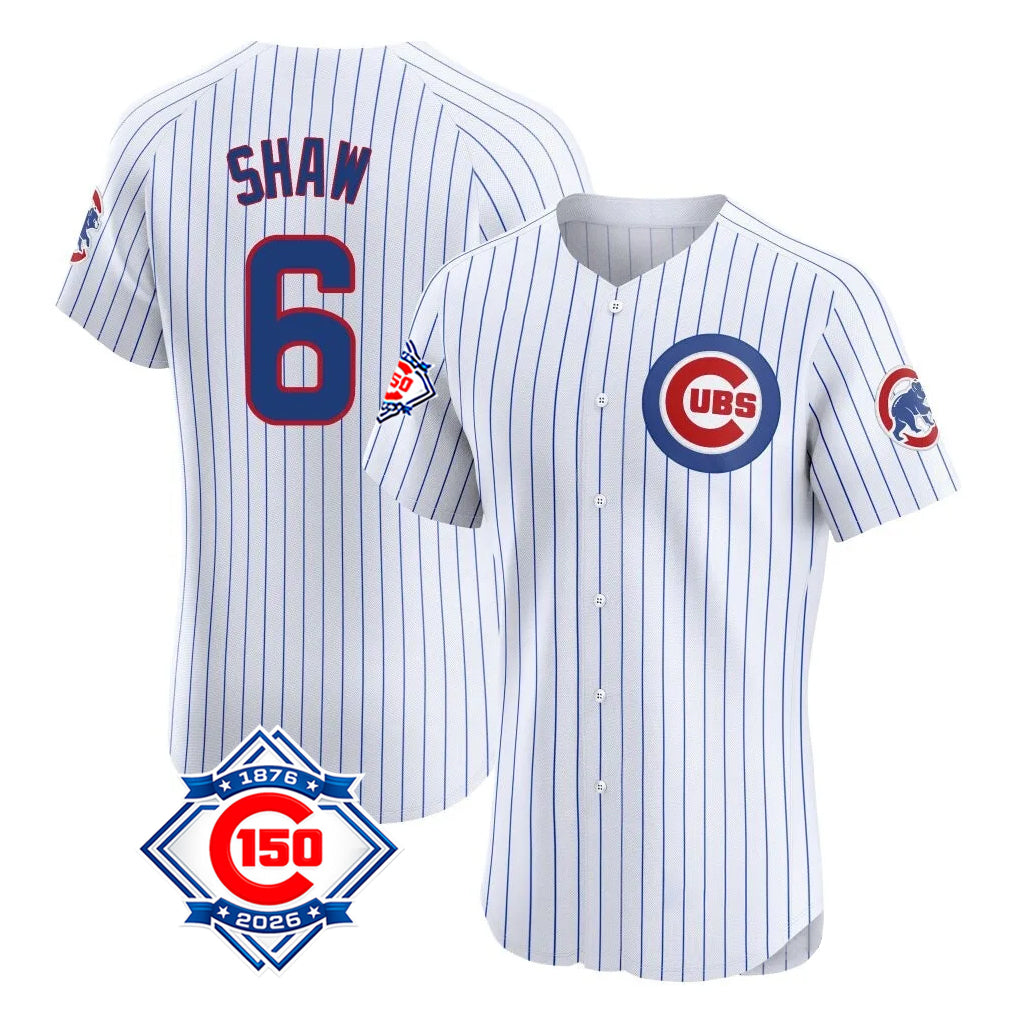 Chicago Cubs #6 Matt Shaw Player White AmberGomez 150th Anniversary Limited Elite Home Game Stitched Jerseys