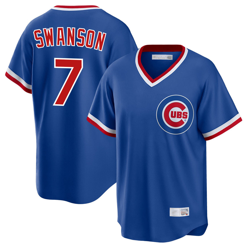 Chicago Cubs #7 Dansby Swanson Player Royal AmberGomez T-shirt Cooperstown Collection Limited Stitched Jerseys