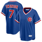 Chicago Cubs #7 Dansby Swanson Player Royal AmberGomez T-shirt Cooperstown Collection Limited Stitched Jerseys