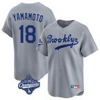 Los Angeles Dodgers #18 Yoshinobu Yamamoto Player Gray AmberGomez World Series Meet Game Limited Home Stitched Jerseys