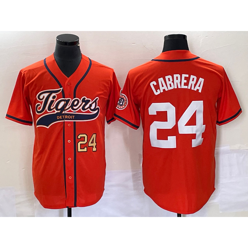 Detroit Tigers #24 Miguel Cabrera Number Orange AmberGomez Cool Base Stitched Jersey