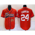 Detroit Tigers #24 Miguel Cabrera Number Orange AmberGomez Cool Base Stitched Jersey