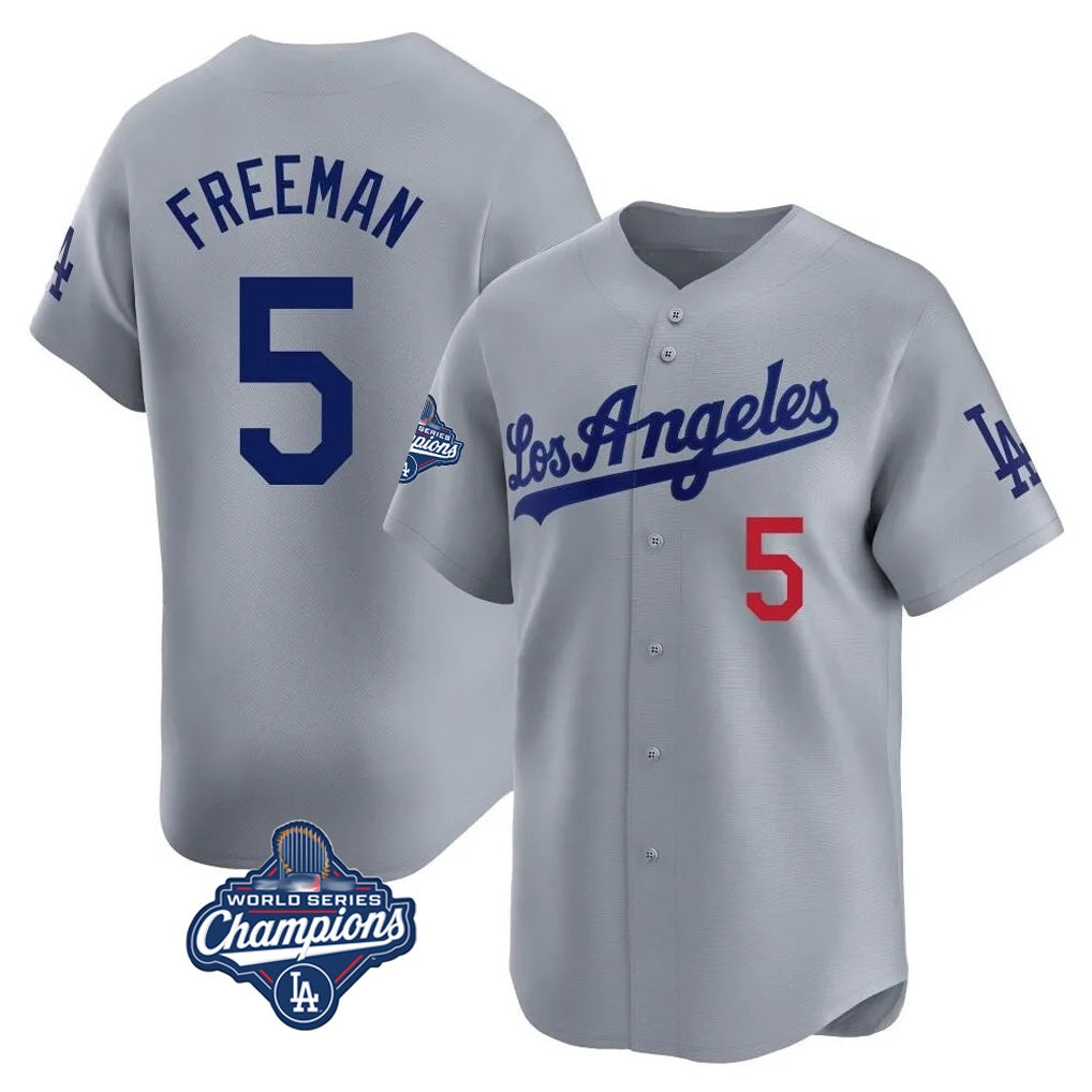 Los Angeles Dodgers #5 Freddie Freeman Player Gray AmberGomez World Series Meet Limited Home Stitched Jerseys