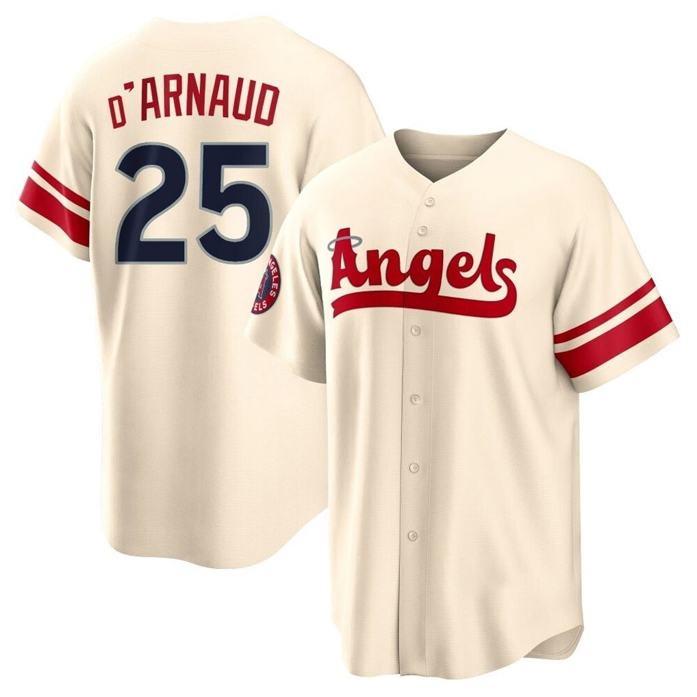 Los Angeles Angels #25 Travis d'Arnaud Player Cream AmberGomez City Connect Home Stitched Jerseys