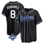 Los Angeles Dodgers #8 Enrique Hern¨¢ndez Player Black AmberGomez World Series Meet Carbon Limited Home Stitched Jerseys