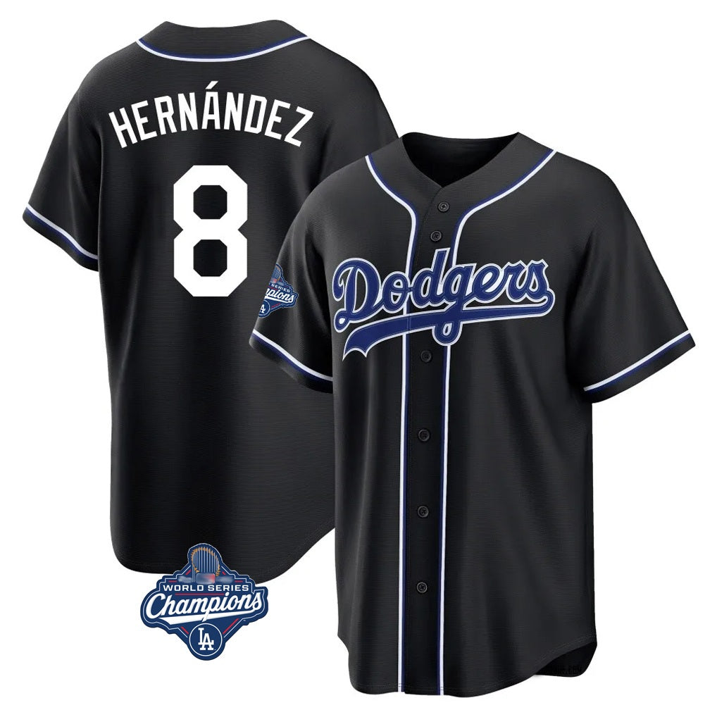 Los Angeles Dodgers #8 Enrique Hern¨¢ndez Player Black AmberGomez World Series Meet Carbon Limited Home Stitched Jerseys