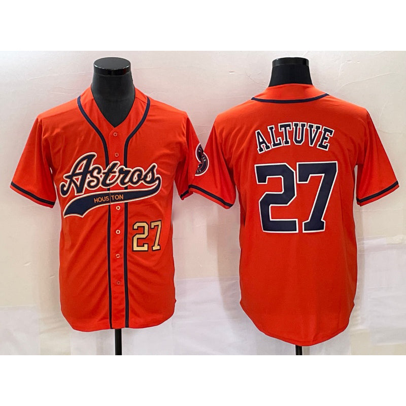 Houston Astros #27 Jose Altuve Number Orange AmberGomez With Patch Cool Base Stitched Jersey