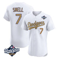 Los Angeles Dodgers #7 Blake Snell Player White Gold AmberGomez World Series Limited Elite Home Stitched Jerseys