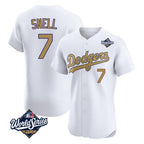 Los Angeles Dodgers #7 Blake Snell Player White Gold AmberGomez World Series Limited Elite Home Stitched Jerseys