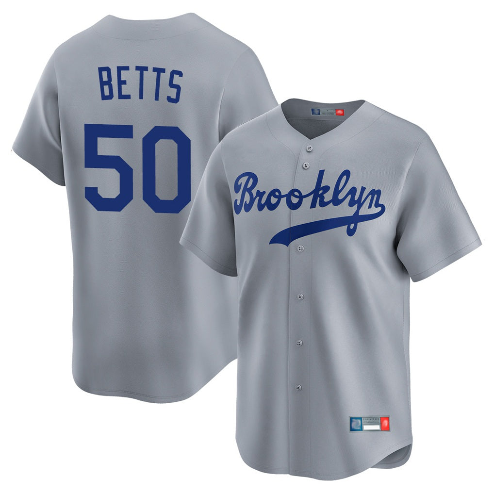 Los Angeles Dodgers #50 Mookie Betts Player Gray AmberGomez Game Limited Home Stitched Jerseys