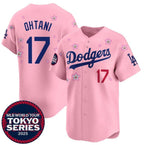 Los Angeles Dodgers #17 Shohei Ohtani Pink AmberGomez 2025 Tokyo Series Limited Stitched Jersey