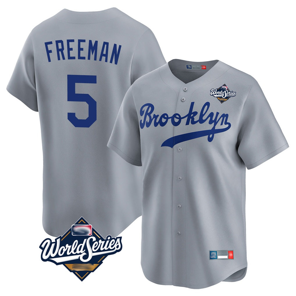Los Angeles Dodgers #5 Freddie Freeman Player Gray AmberGomez World Series Game Limited Home Stitched Jerseys