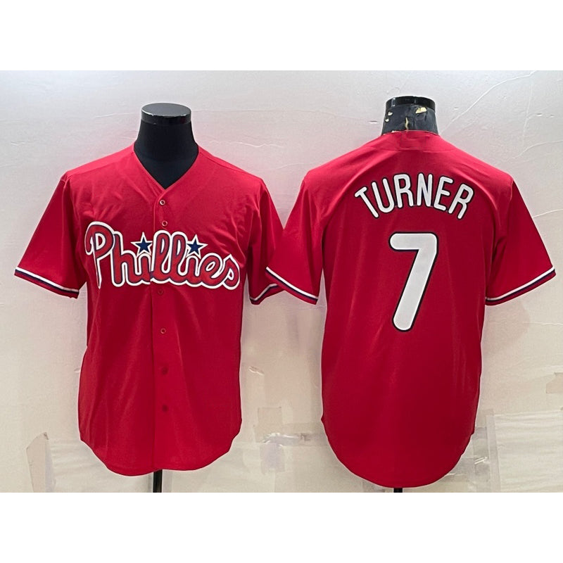 Philadelphia Phillies #7 Trea Turner Red AmberGomez Cool Base Stitched Jersey