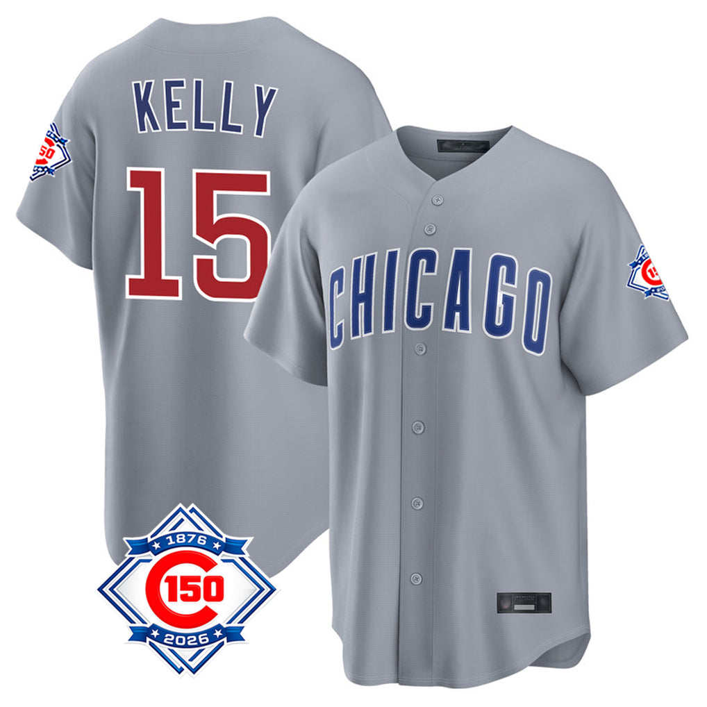 Chicago Cubs #15 Carson Kelly Player Gray AmberGomez 150th Anniversary Home Game Stitched Jerseys