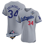 Los Angeles Dodgers #34 Fernando Valenzuela Player Gray AmberGomez World Series Limited Elite Home Stitched Jerseys
