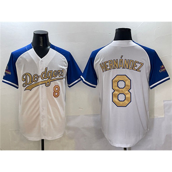 Los Angeles Dodgers #8 Enrique Hernandez White Royal Gold AmberGomez 2024 World Series Champions Vapor Limited Stitched Jersey