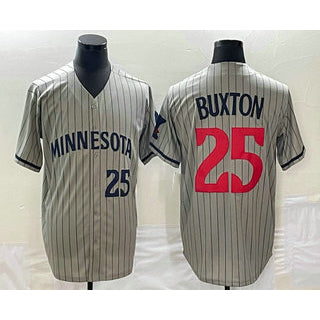 Minnesota Twins #25 Byron Buxton Number 2023 Grey AmberGomez Home Team Cool Base Stitched Jersey