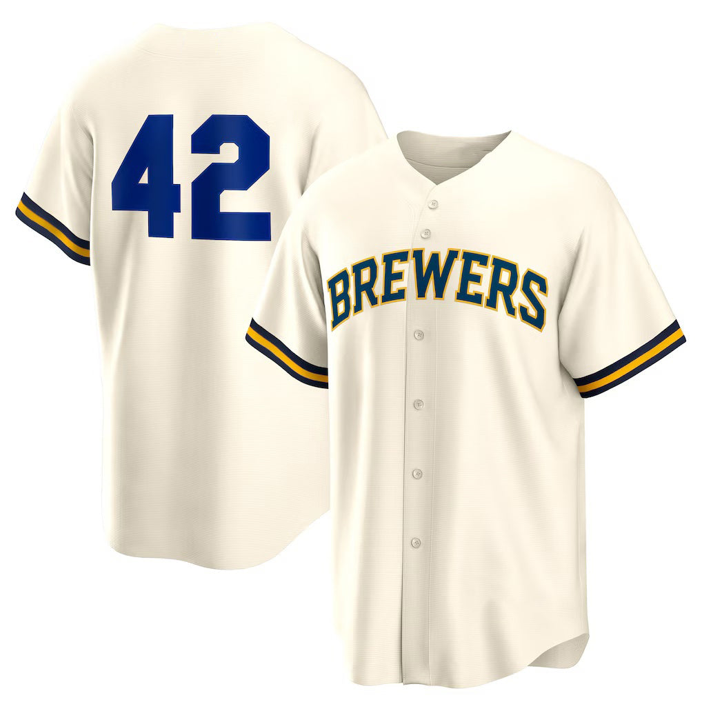 Milwaukee Brewers #42 Jackie Robinson Cream AmberGomez Home 2025 Day Replica Jersey
