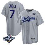 Los Angeles Dodgers #7 Blake Snell Player Gray AmberGomez Game World Series Stitched Jerseys