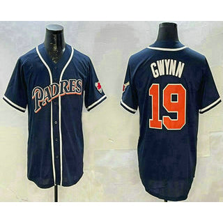 San Diego Padres #19 Tony Gwynn Navy Blue AmberGomez Stitched Cool Base Jersey