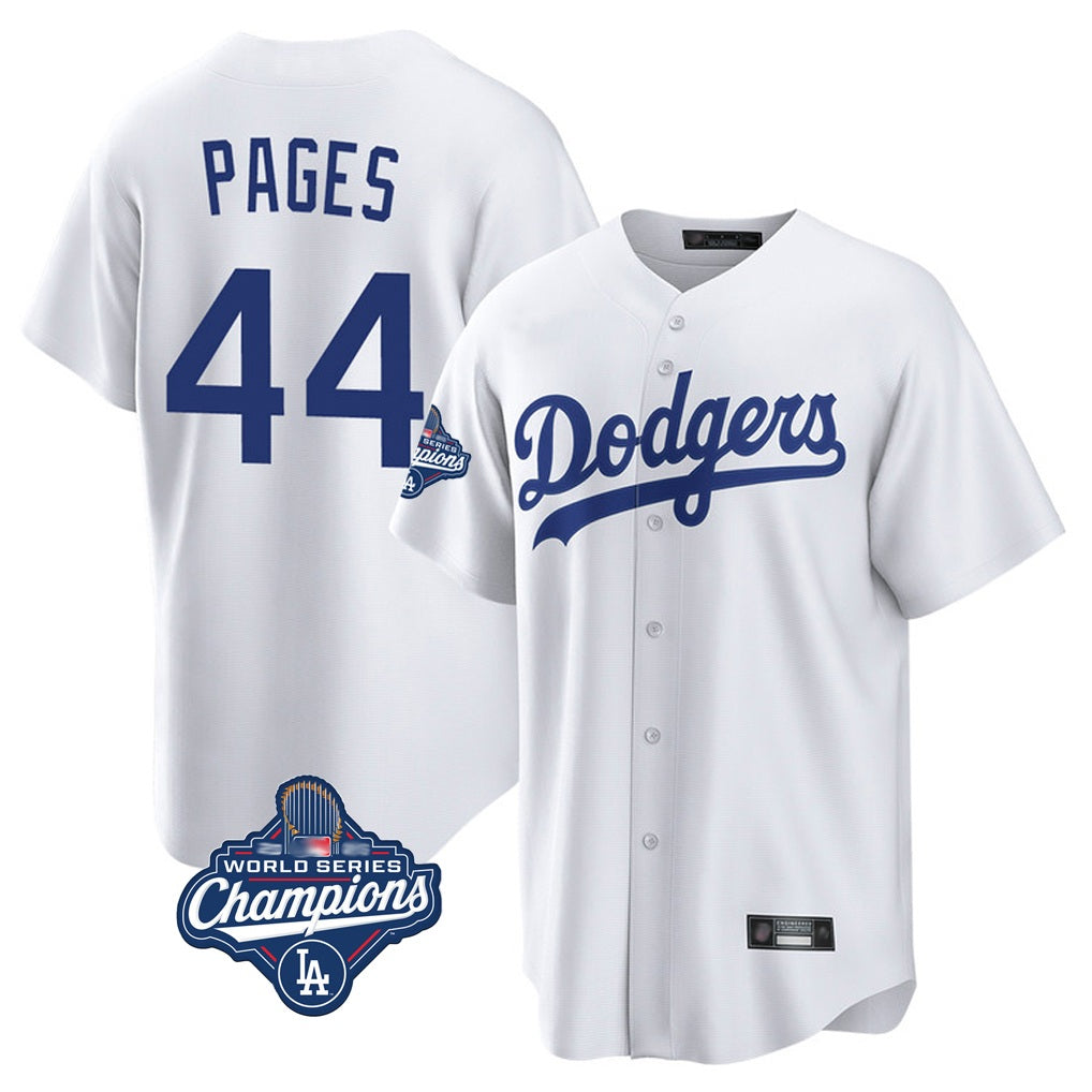 Los Angeles Dodgers #44 Andy Pages Player White AmberGomez World Series Meet Game Home Stitched Jerseys