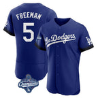 Los Angeles Dodgers #5 Freddie Freeman Player Royal AmberGomez World Series Meet City Connect Elite Home Stitched Jerseys