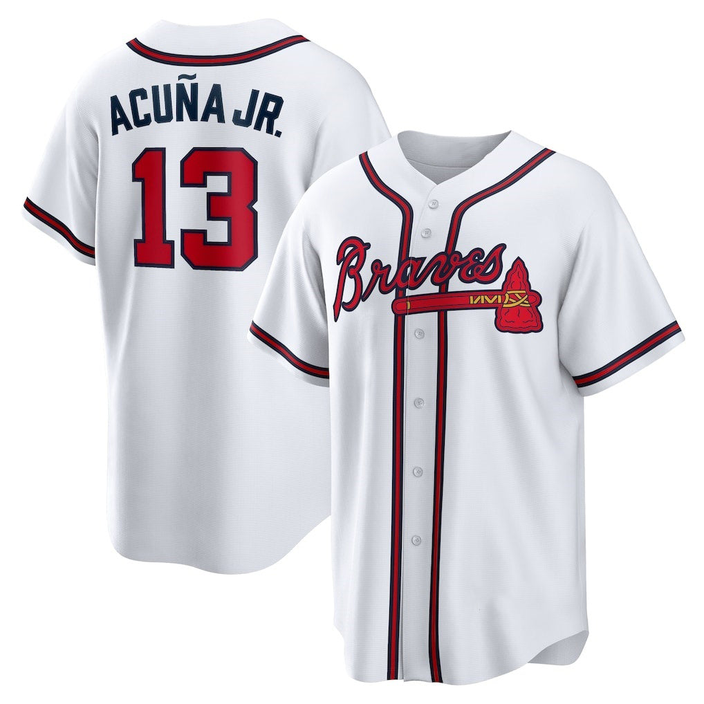 Atlanta Braves #13 Ronald Acuna Jr. White AmberGomez Home Replica Player Name Jersey