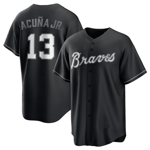 Atlanta Braves #13 Ronald Acuna Jr. Black AmberGomez Lights Out Limited Stitched Jersey