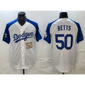 Los Angeles Dodgers #50 Mookie Betts Number White Blue AmberGomez Fashion Stitched Cool Base Limited Jersey 3