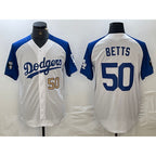 Los Angeles Dodgers #50 Mookie Betts Number White Blue AmberGomez Fashion Stitched Cool Base Limited Jersey 3