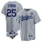 Los Angeles Dodgers #25 Tommy Edman Player Gray AmberGomez World Series Game Stitched Jerseys
