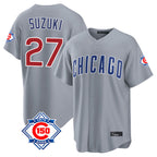Chicago Cubs #27 Seiya Suzuki Player Gray AmberGomez 150th Anniversary Home Game Stitched Jerseys