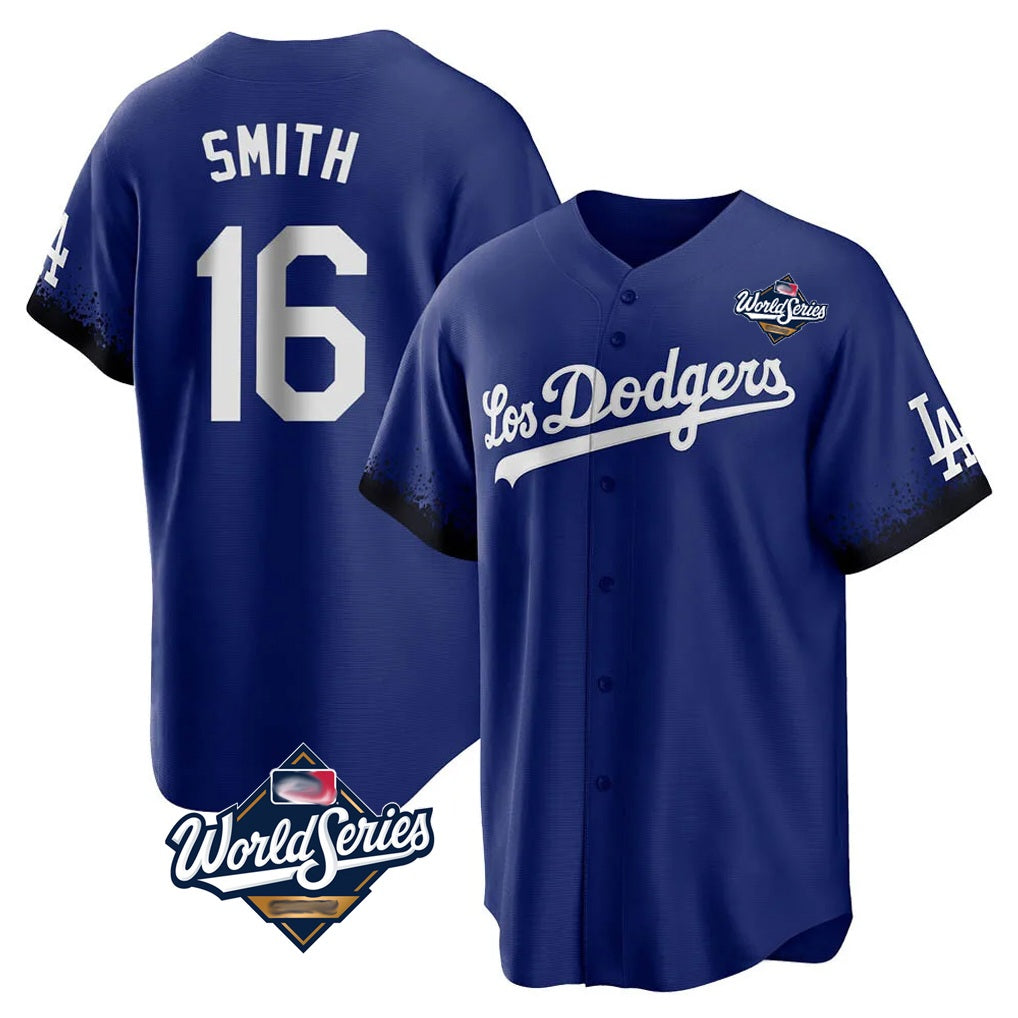 Los Angeles Dodgers #16 Will Smith Player Royal AmberGomez World Series City Connect Home Game Stitched Jerseys