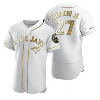 Toronto Blue Jays #27 Vladimir Guerrero Jr. White Gold AmberGomez Flex Base Stitched Jersey