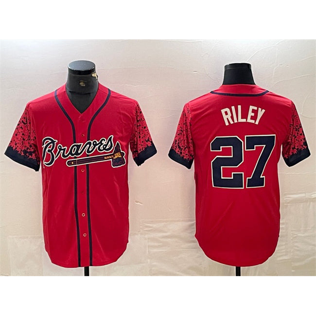 Atlanta Braves #27 Austin Riley Red AmberGomez City Connect Cool Base Stitched Jersey
