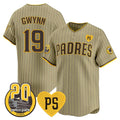 San Diego Padres #19 Tony Gwynn Tan AmberGomez 'For Peter' And Petco Park 20th Patch Limited Stitched Jersey